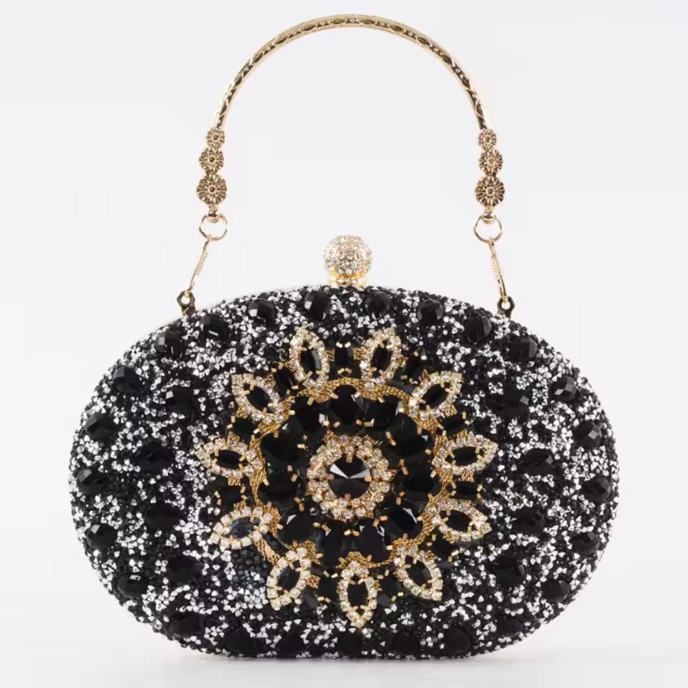 Beautiful Gold With Black Studded Crystal Clutch